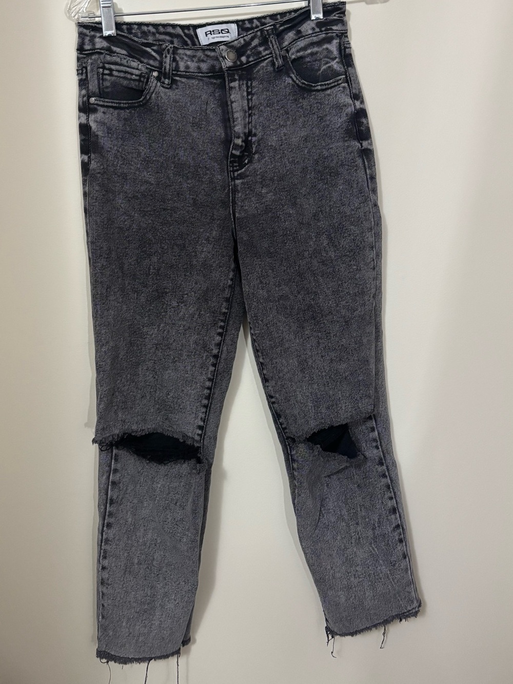 RSQ High-Rise Washed Black Distressed Knee Jeans